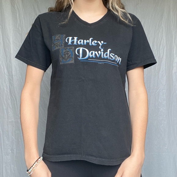 Harley-Davidson Tops - Harley Davidson 1998 Vintage Rare Medium Black Short Sleeve V-Neck Shirt